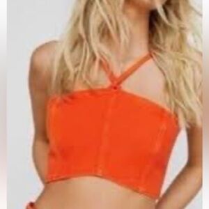Nasty Gal Bold Orange Crop Top with seam detail for corset style. Size 8. NWT